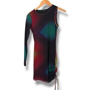 Blanc Clothing Bodycon Dress Rainbow Print Drawstring‎ Mini Dress S